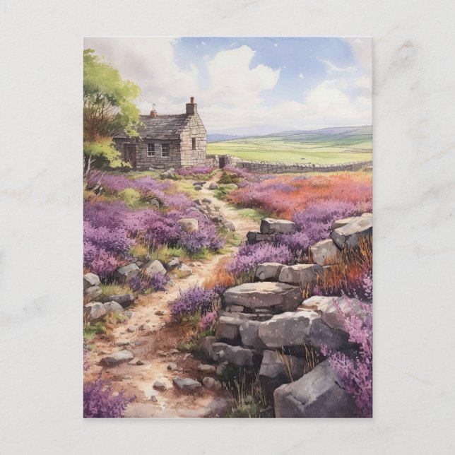 Postal Heather Moorland And Stone House Landscape (Anverso)