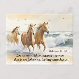 Postal Hebreos 12:1 Corramos con Caballo de Biblia Durade