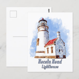 Postal Heceta Head Lighthouse Watercolor - Oregón