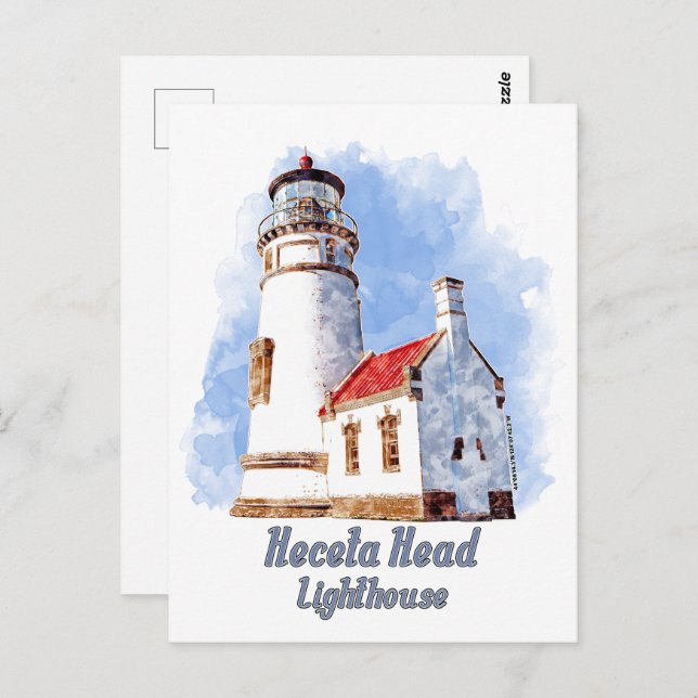 Postal Heceta Head Lighthouse Watercolor - Oregón (Anverso / Reverso)