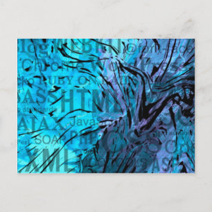 Postal hecho de palabras, azul de computadora