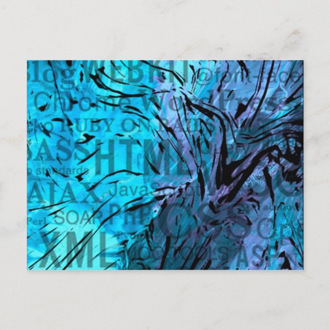 Postal hecho de palabras, azul de computadora (Anverso)