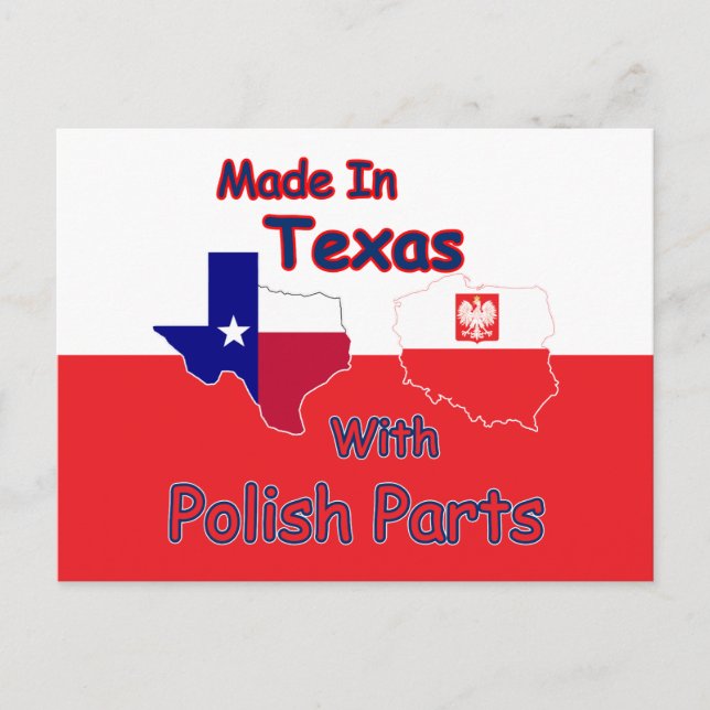 Postal Hecho en Texas con piezas polacas (Anverso)