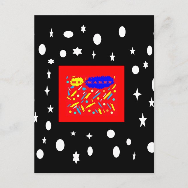 POSTAL HECHO PARA KAREN ROJO Y NEGRO BLANCO NOMBRADO (Anverso)
