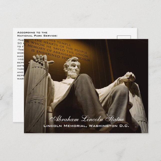 Postal Hechos de la estatua de Abraham Lincoln, Washingto (Anverso / Reverso)