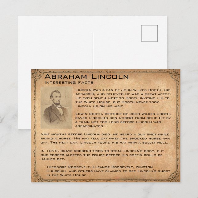 Postal Hechos interesantes sobre Abraham Lincoln (Anverso / Reverso)