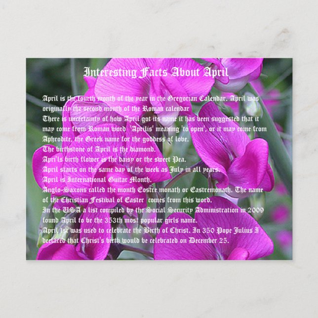 Postal Hechos interesantes sobre abril (Anverso)