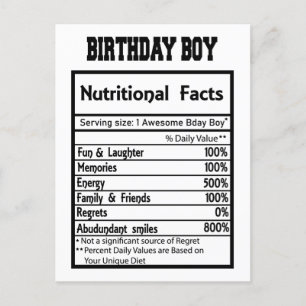 Postal Hechos nutricionales del niño de cumpleaños