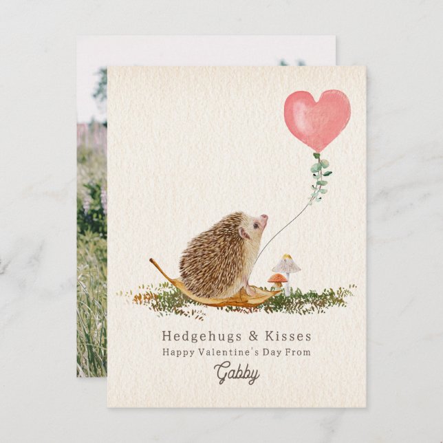 Postal Hedgehog Abrazos y besos en el aula de San Valentí (Anverso / Reverso)