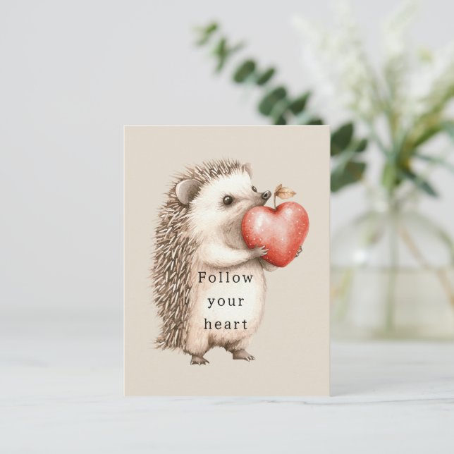 Postal Hedgehog Apple Heart (Anverso de pie)