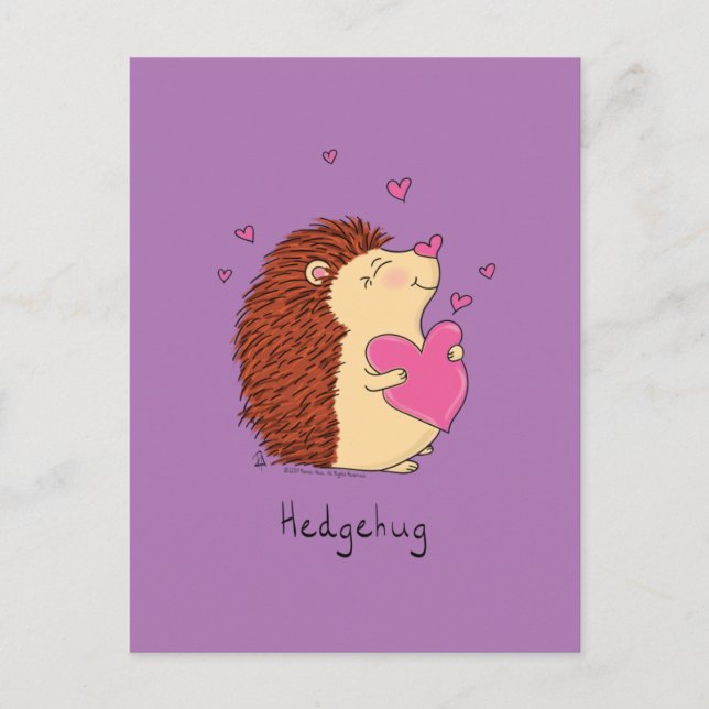 Postal Hedgehog Cute Niños El día de San Valentín Abrazos (Anverso)