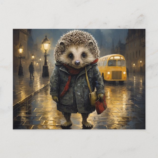 Postal Hedgehog en el diseño de las acuarelas de niebla (Anverso)