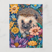 Hedgehog en una cama de flores floreciente