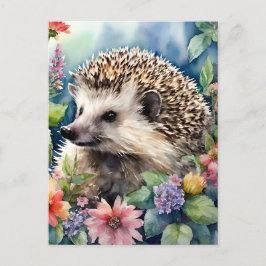 Postal Hedgehog Floral Watercolor