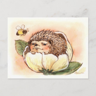 Postal Hedgehog Flower Baby Watercolor