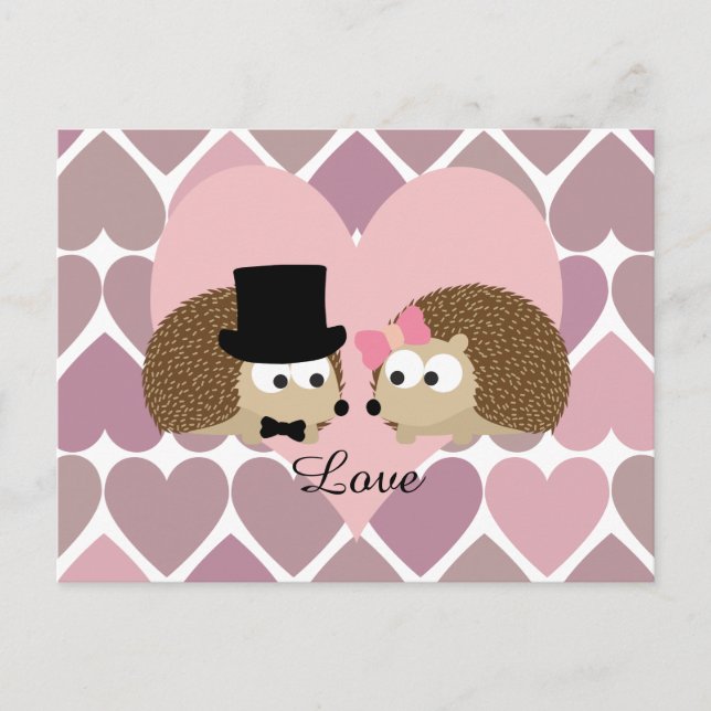 Postal Hedgehog Love with Hearts (Anverso)