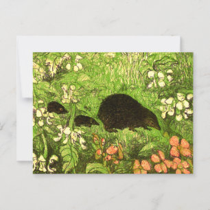 Postal Hedgehog y bebés de estilo Art Nouveau de los País