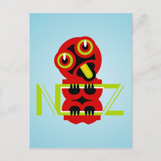 Postal Hei Tiki Maori Design NZ Textos Arte (Anverso)