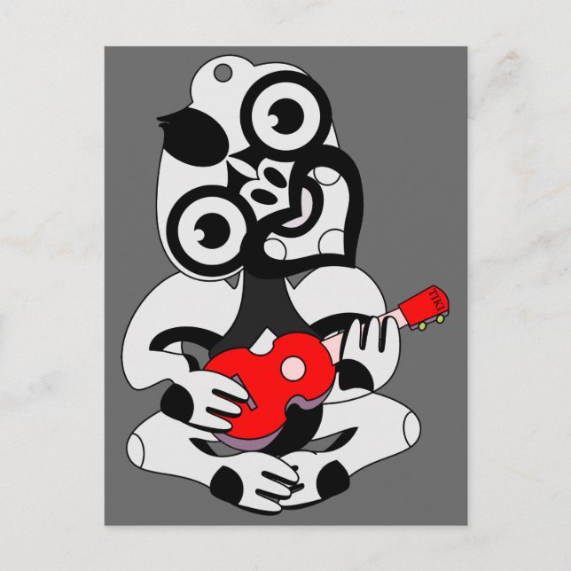 Postal Hei Tiki Ukulele Postcard negro (Anverso)