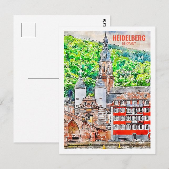 Postal Heidelberg Alemania Famoso Esbozo acuático de viaj (Anverso / Reverso)