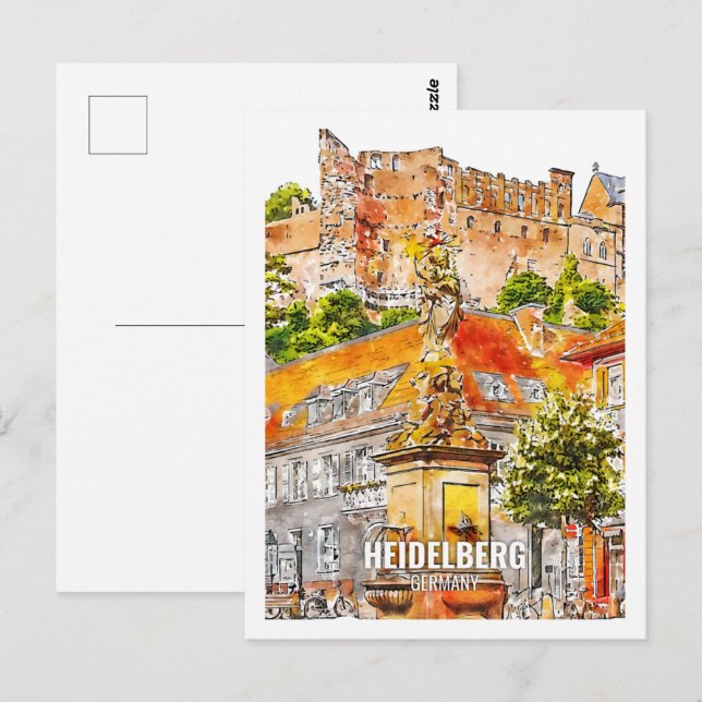 Postal Heidelberg Alemania Famoso Travel Place Watercolor (Anverso / Reverso)
