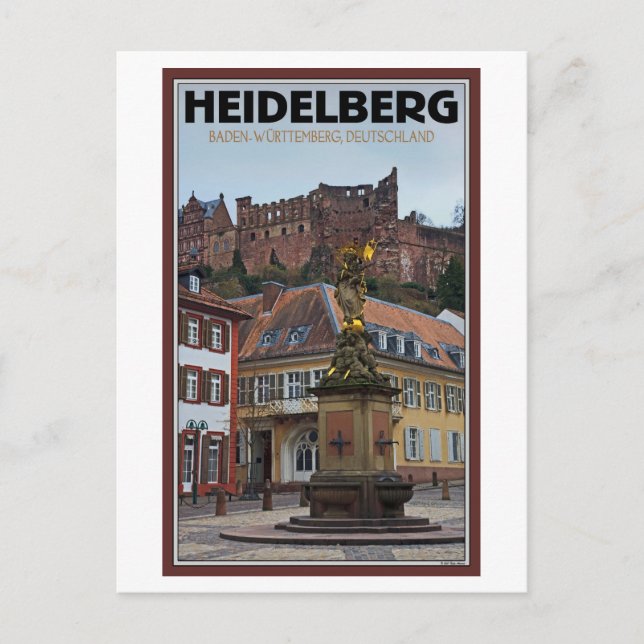 Postal Heidelberg - Estatua y Castillo (Anverso)