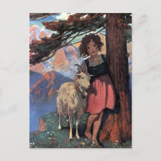 Postal Heidi en una cima de montaña por Jessie Willcox Sm (Anverso)