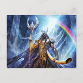 Postal Heimdall and horn Gjallarhorn at bifrost bridge