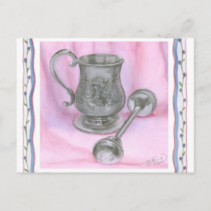 Postal Heirloom Cup y Rattle con fondo morado