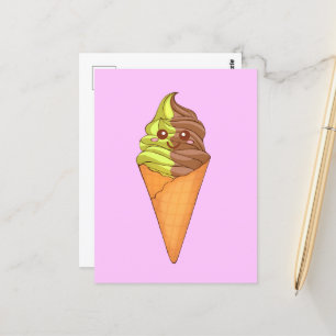 Postal Helado Crema Suave Servir Matcha Té Verde Postre