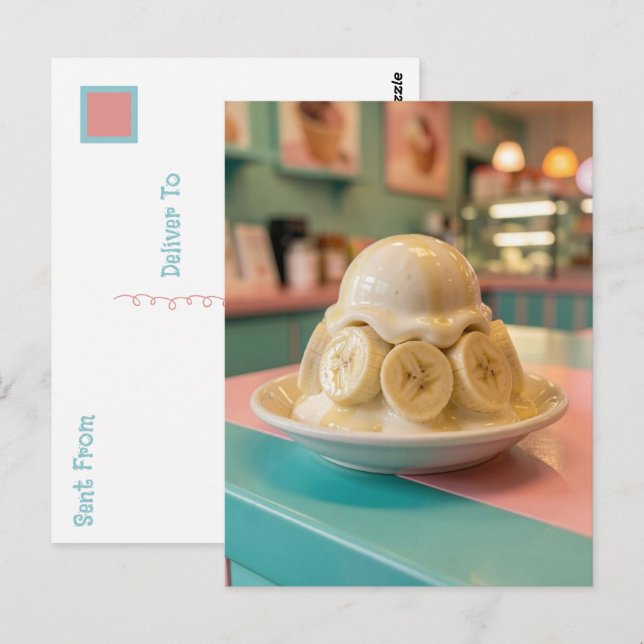 Postal Helado de Plátano de Resina | Manteniéndose en Con (Anverso / Reverso)