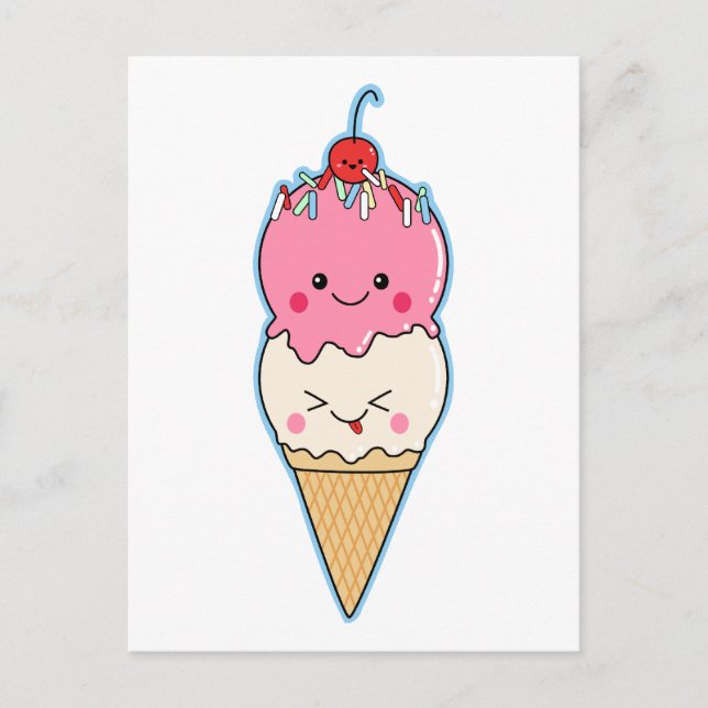 Postal Helado lindo de Kawaii (Anverso)