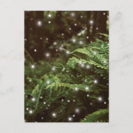 Postal helechos de cuento de hadas en el bosque estrellas