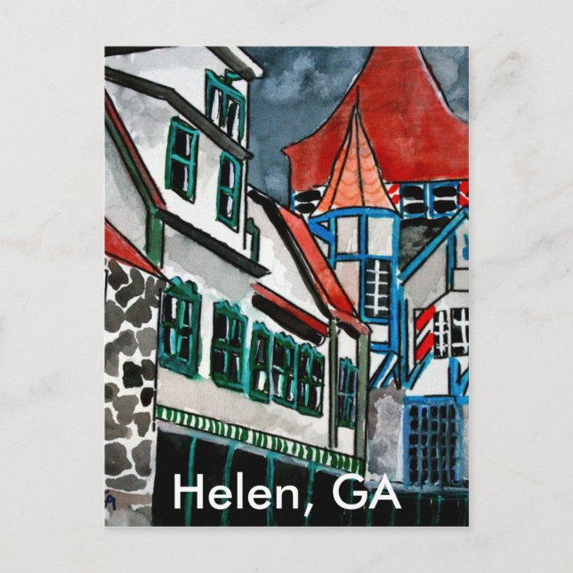 Postal Helen GA, paraíso vacacional, ciudad alemana, arte (Anverso)