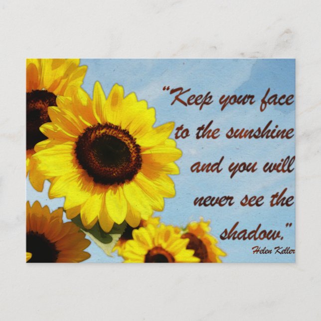 Postal Helen Keller cita con girasol (Anverso)