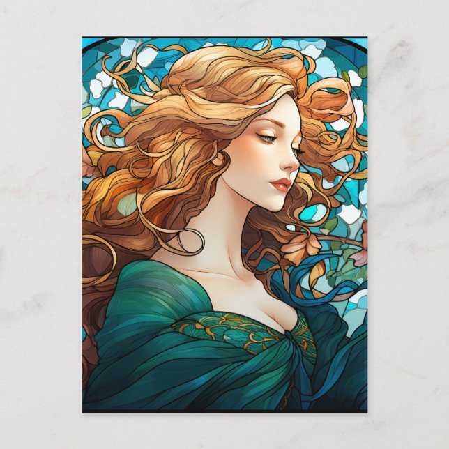 Postal Helena - Mujer rubia oscura en estilo Art Nouveau (Anverso)