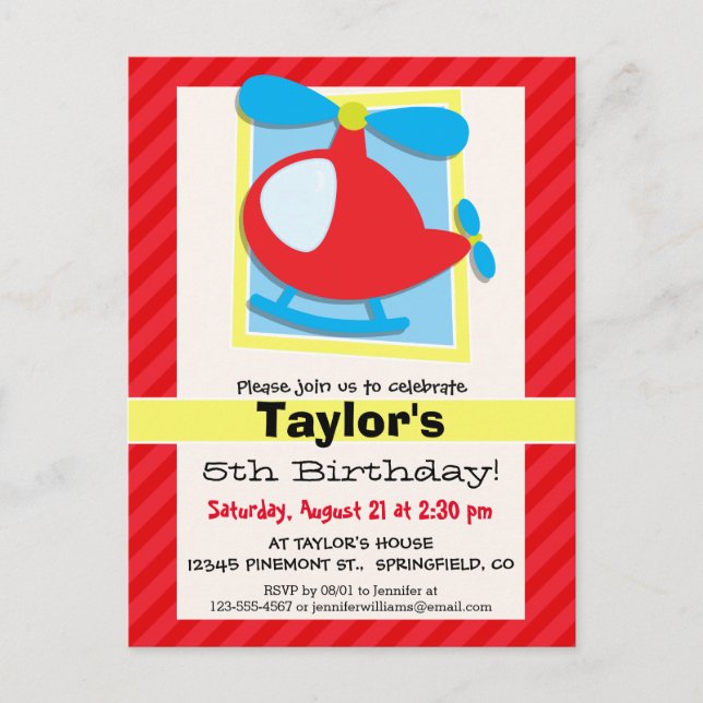 Postal Helicóptero infantil; franjas rojas escarlatas (Anverso)