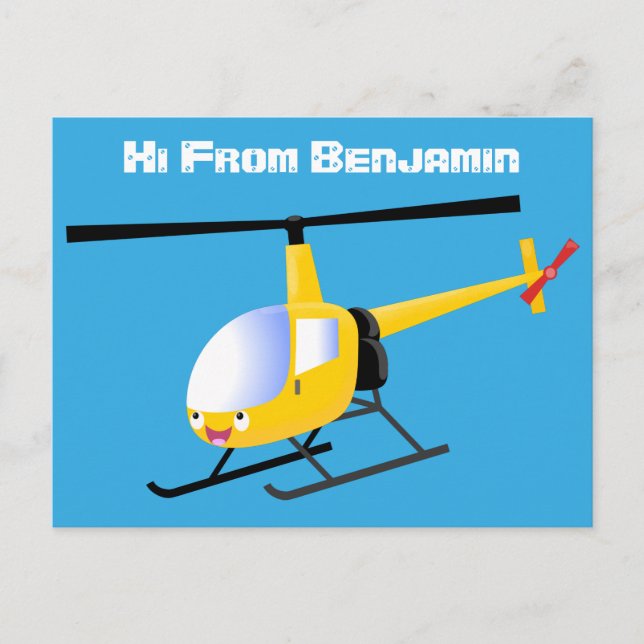 Postal Helicóptero personalizado alegre de color amarillo (Anverso)