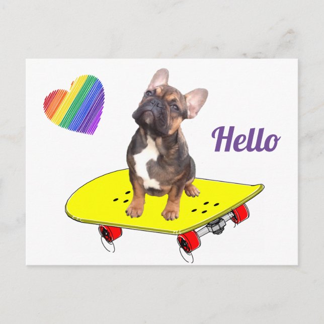 Postal Hello Französische Bulldogge Postkarte (Anverso)