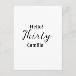 Postal Hello thirty birthday name simple minimal elegant 