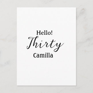 Postal Hello thirty birthday name simple minimal elegant