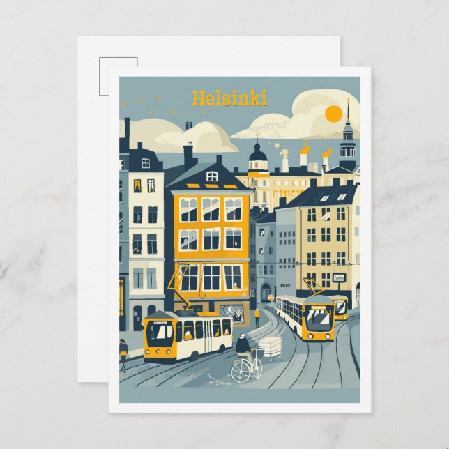 Postal Helsinki Finlandia Ilustracion de viajes de arte (Anverso / Reverso)