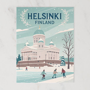Postal Helsinki Finlandia invierno vintage