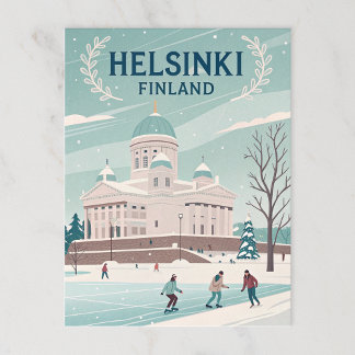Postal Helsinki Finlandia invierno vintage