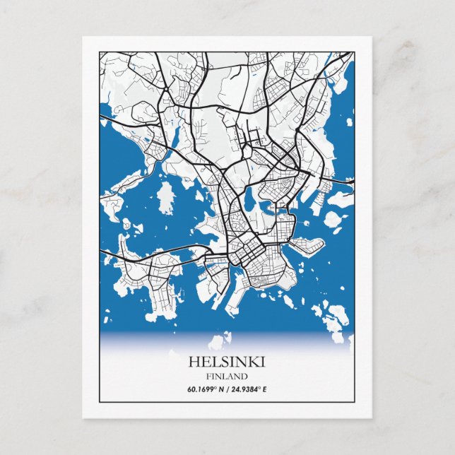 Postal Helsinki Finlandia Mapa de la ciudad coordina viaj (Anverso)