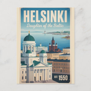 Postal Helsinki Finlandia Silueta Urbana Retro Viajes