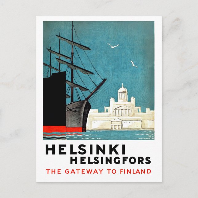 Postal Helsinki, Helsingfors, puerta de Finlandia, barcos (Anverso)