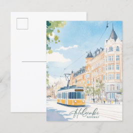 Postal Helsinki Noruega Gouache Paint Ilustracion Viaje