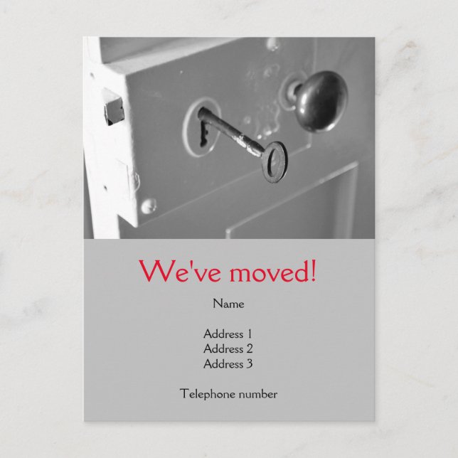 Postal Hemos cambiado Postcard con una puerta y una llave (Anverso)