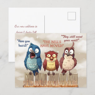 Postal Hemos movido aves divertidas en la cerca